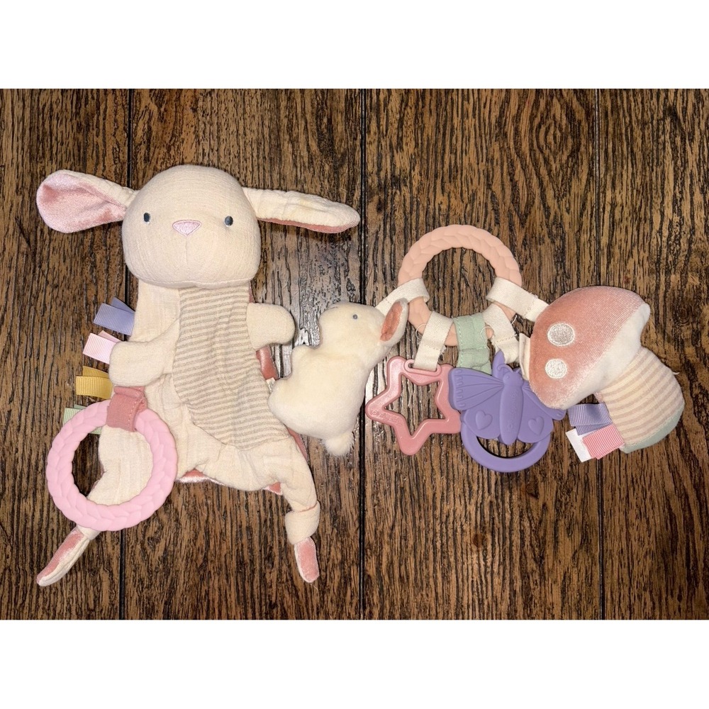 Itzy Ritzy Plush Bunny and Rattle Set in Cream, Pink, Lavender